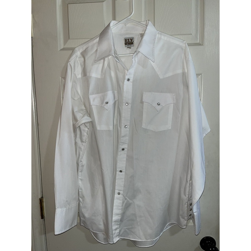 Ely Cattlemen Pearl Snaps Western White Long Sleeve Shirt XL Rodeo